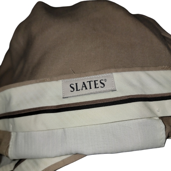 Slates wool blend size 30X40 cuffed khaki/brown dress pants pleated front - Picture 3 of 6